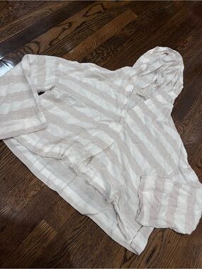 Max Studio Cream & Taupe Striped Hooded Pullover